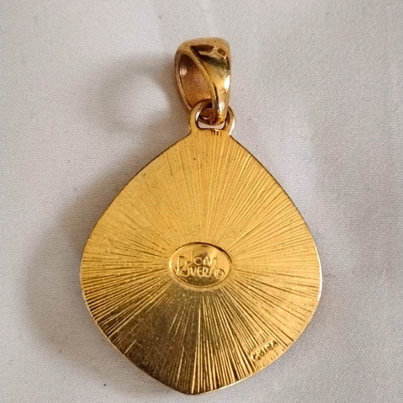 Joan Rivers Large Teardrop Druzy Pendant With Rhinestones - Picture 2 of 3